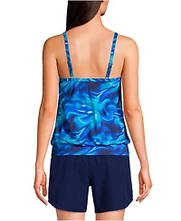 Lands' End Women's Petite Blouson Tummy Hiding Tankini Swimsuit Top Adjustable Straps