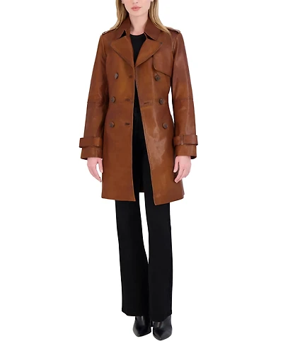 Tahari Women's Natalie Belted Leather Trench Coat