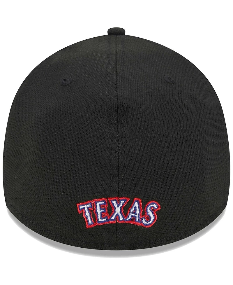 Men's New Era Black Texas Rangers Logo 39THIRTY Flex Hat