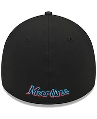 Men's New Era Black Miami Marlins Logo 39THIRTY Flex Hat