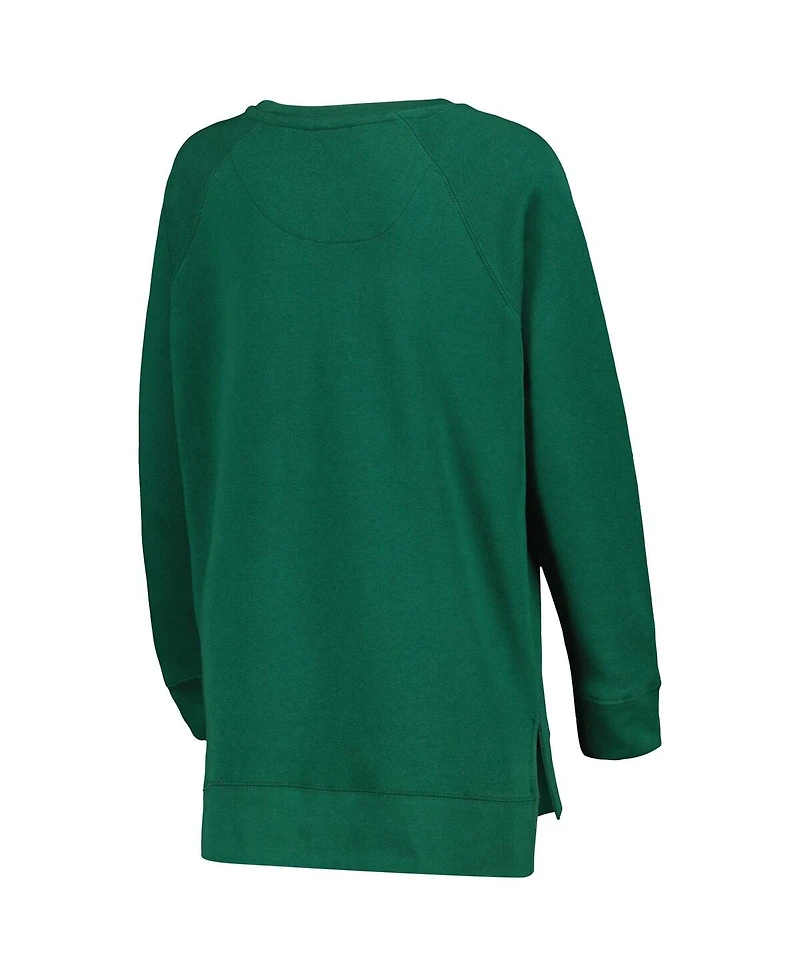 Women's Pressbox Green Oregon Ducks Steamboat Animal Print Raglan Pullover Sweatshirt