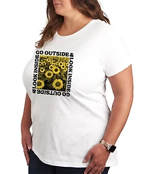 Hybrid Apparel Trendy Plus Sunflower Text Graphic T-shirt