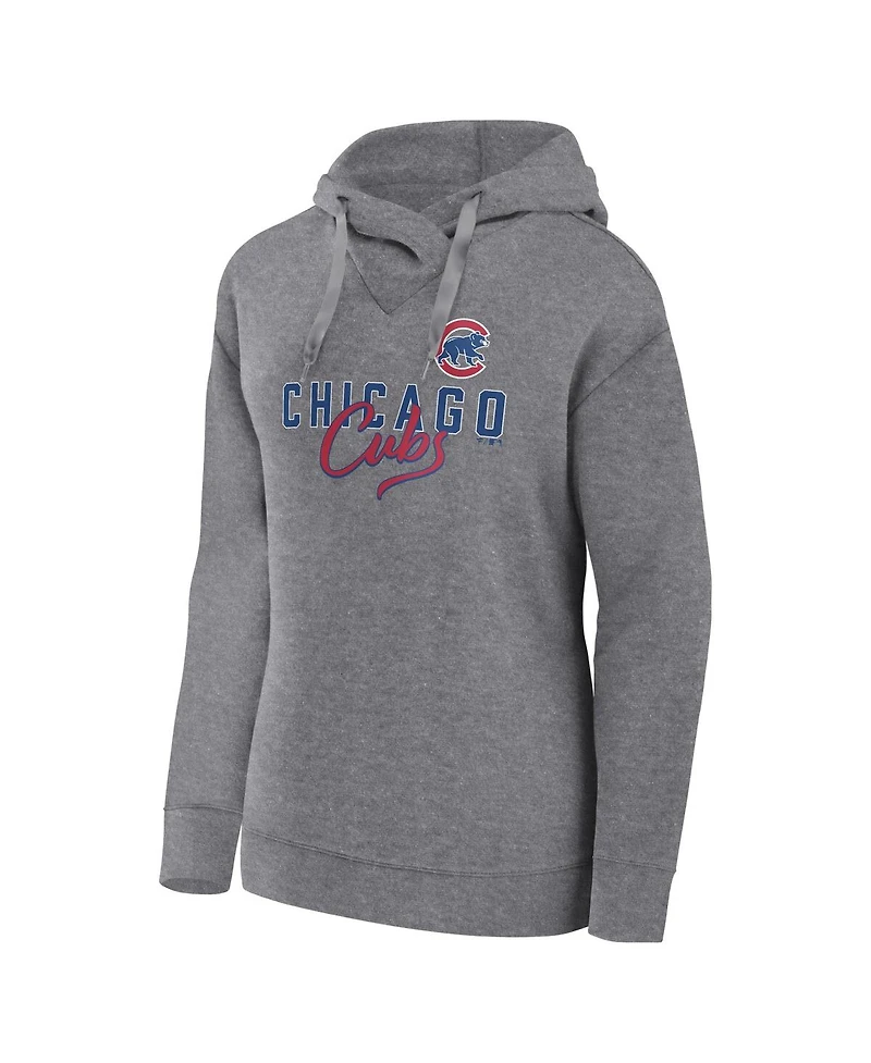 Women's Fanatics Heather Gray Chicago Cubs Script Favorite Pullover Hoodie