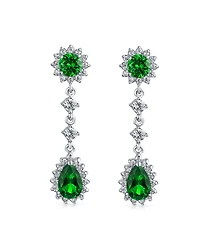 Bling Jewelry Statement Teardrop Pave Crown Halo Cubic Zirconia Cz Dangle Chandelier Clip On Earrings Non-Pierced