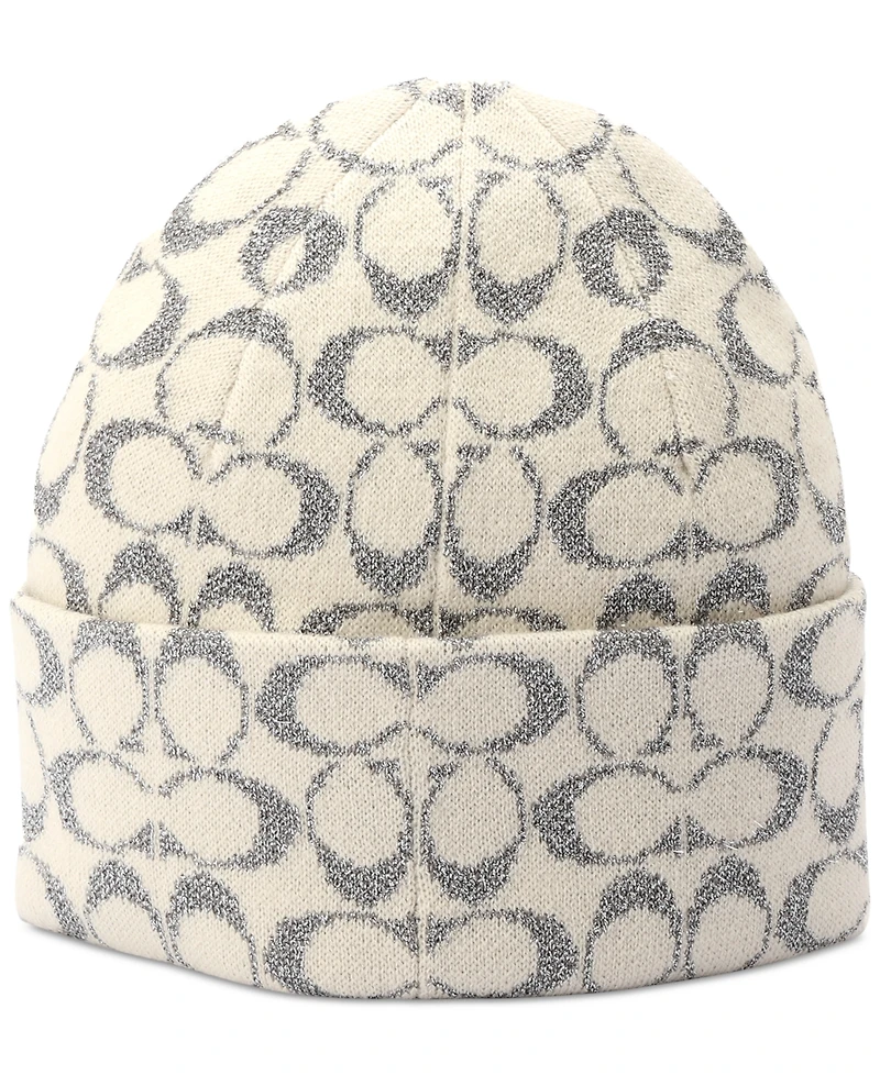 Coach Women's Cuffed Metallic Jacquard Logo Beanie
