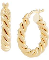 Italian Gold Twist-Style Tube Small Hoop Earrings 10k Gold, 3/4"