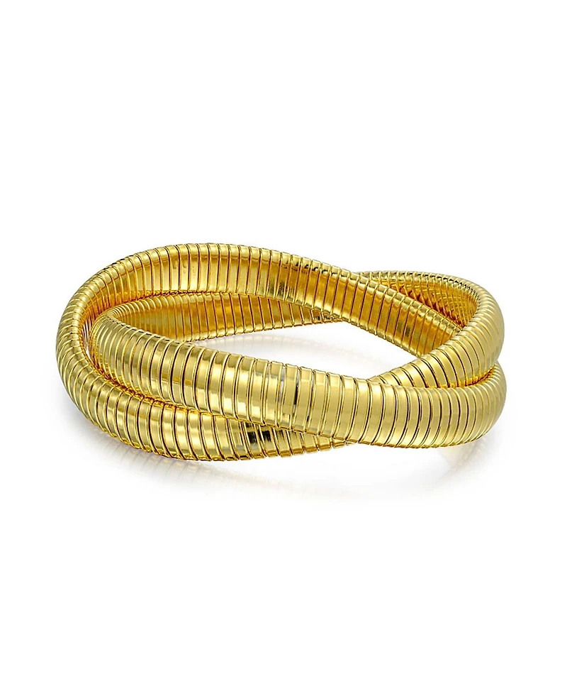 Bling Jewelry Omega Snake Cobra Wide Bangle Twisted Bracelet Bands Set Interlocking Flexible Stretch Bracelets Fits 8 to 8.5 inches Wrist