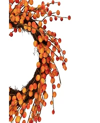 14" Orange and Red Berry Artificial Fall Harvest Twig Wreath 14" Unlit