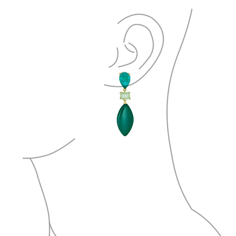 Bling Jewelry Unique Green Natural Amazonite Rhombus Teardrop Rectangle Multi Shape Cz 3 Multi-Tier Party Dangling Earrings in Gold Plated