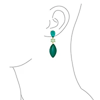 Bling Jewelry Unique Green Natural Amazonite Rhombus Teardrop Rectangle Multi Shape Cz 3 Multi-Tier Party Dangling Earrings in Gold Plated