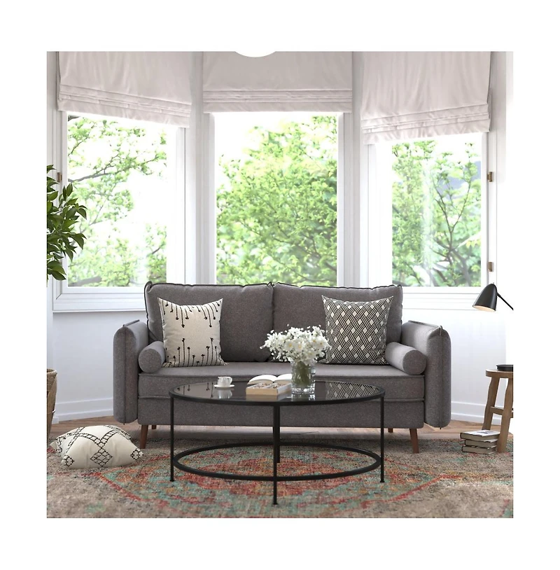 Emma+Oliver Carthage Upholstered Mid-Century Modern Pocket Spring Sofa With Wooden Legs And Removable Back Cushions