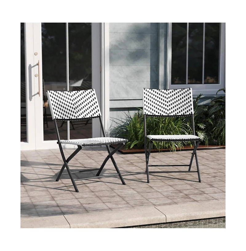 Ciel Set Of Two Folding Bistro Chairs Pe Rattan With Metal Frames For Indoor And Outdoor Use