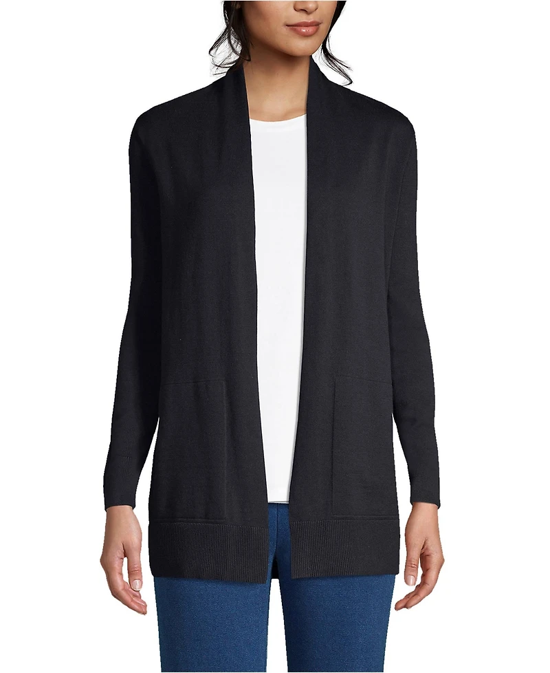 Lands' End Women's Cotton Open Long Sleeve Cardigan Sweater