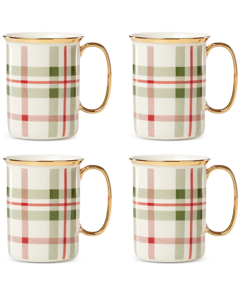 Lenox Holiday Plaid Gold-Trimmed Mugs, Set of 4