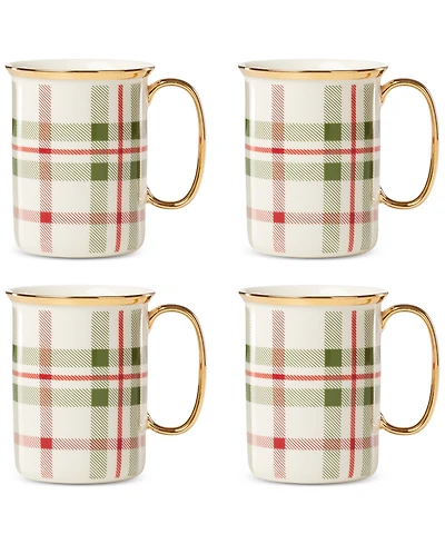 Lenox Holiday Plaid Gold-Trimmed Mugs, Set of 4