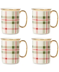 Lenox Holiday Plaid Gold-Trimmed Mugs, Set of 4