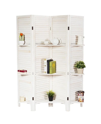 4 Panel Folding Room Divider Screen W/3 Display Shelves 5.6 Ft Tall