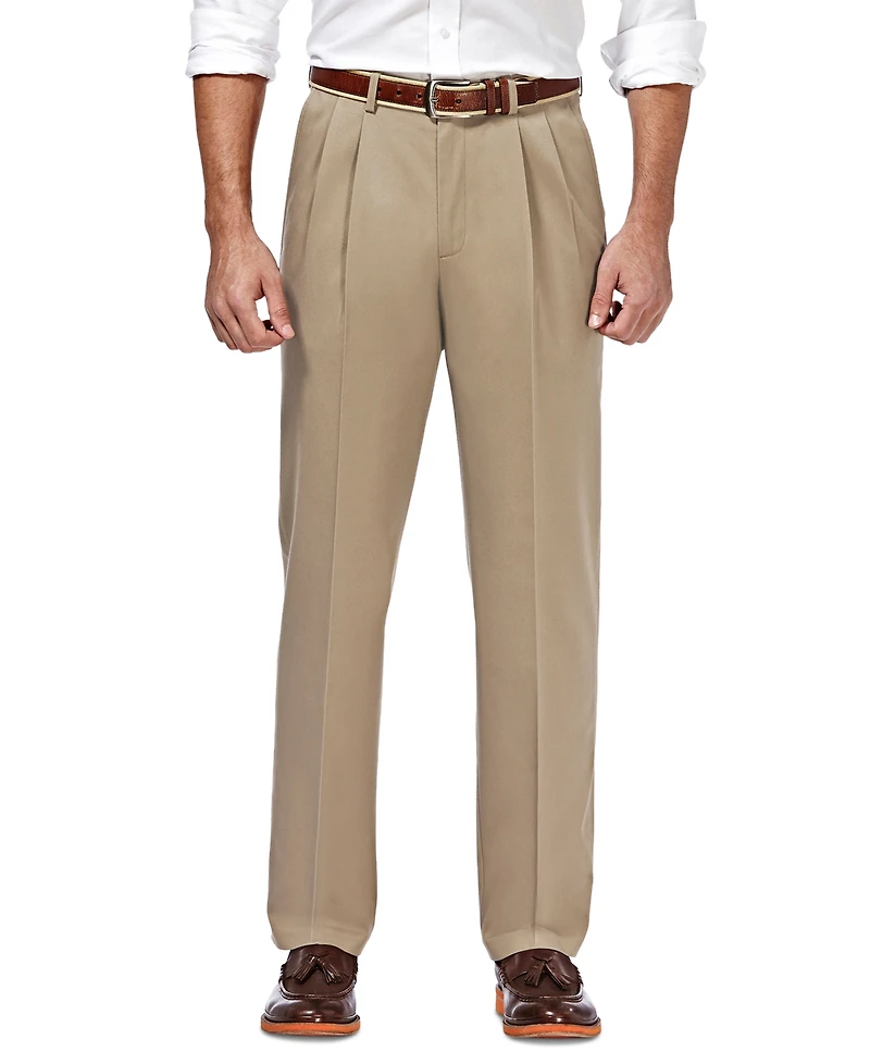 Haggar Men's Premium No Iron Khaki Classic Fit Pleat Hidden Expandable Waist Pants