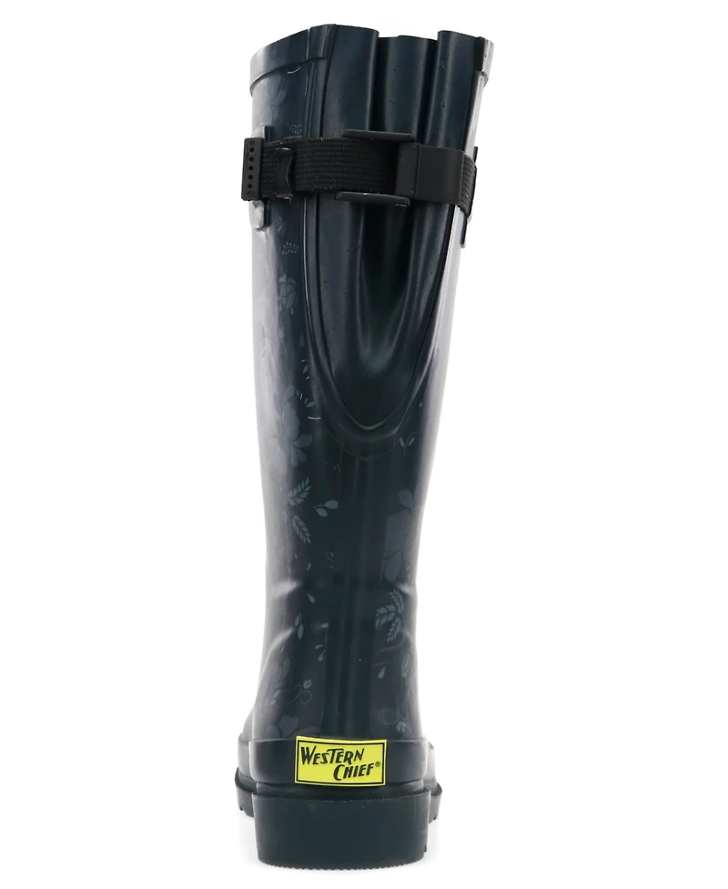 Women's Floral Adjustable Calf Rain Boot