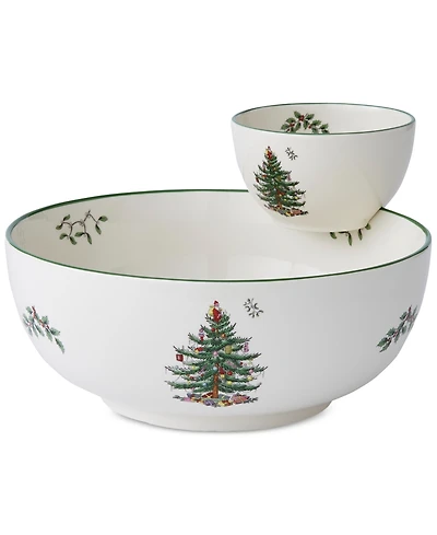 Spode Christmas Tree Tiered 2-Pc. Porcelain Chip & Dip Set