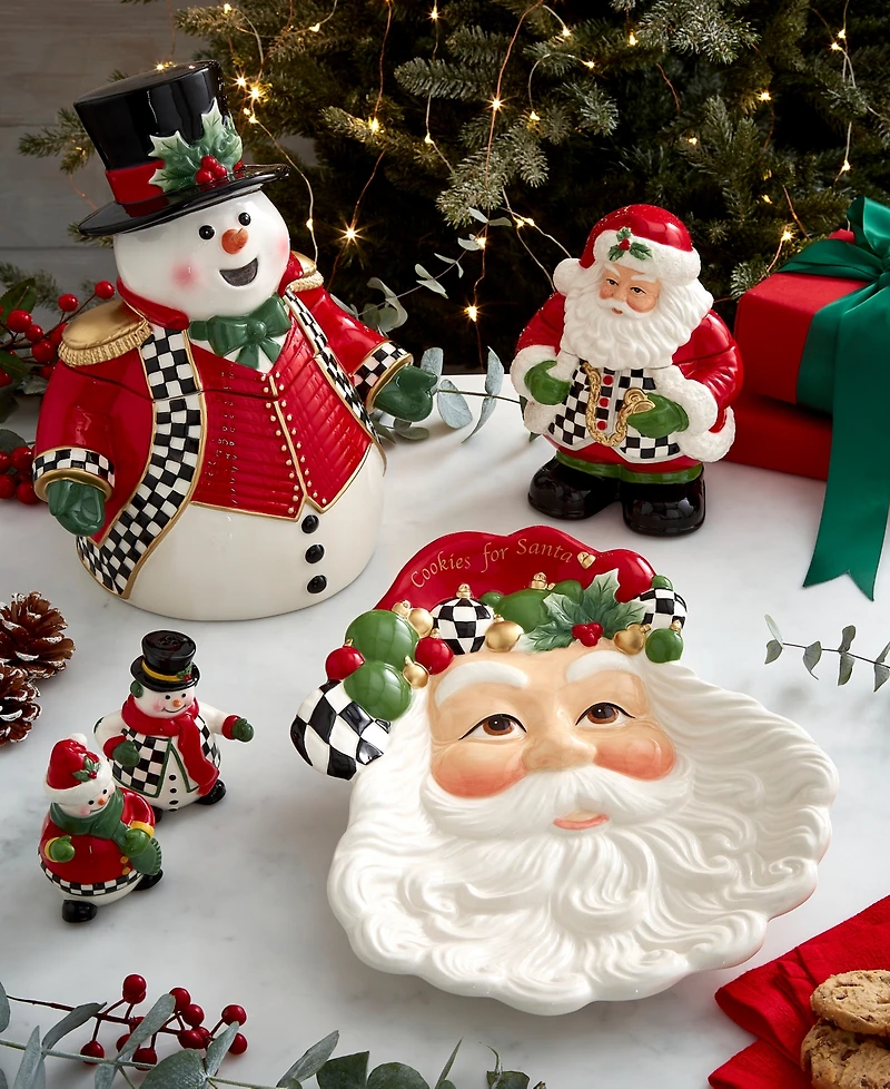Spode Christmas Tree Black & White Snowman Cookie Jar