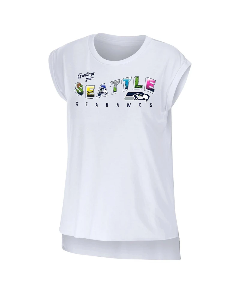Women's Wear by Erin Andrews White Seattle Seahawks Greetings From Muscle T-shirt