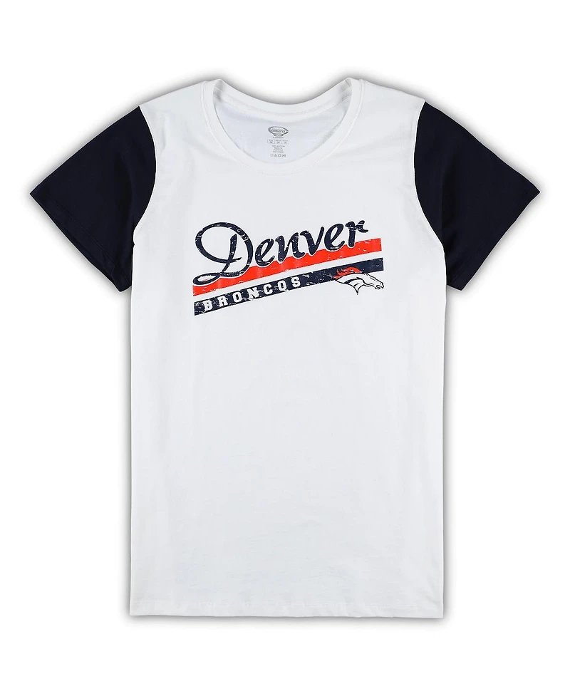 Women's Concepts Sport White, Navy Denver Broncos Plus Downfield T-shirt and Shorts Sleep Set