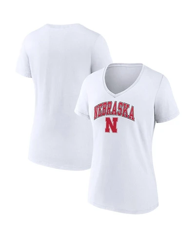 Women's Fanatics White Nebraska Huskers Evergreen Campus V-Neck T-shirt