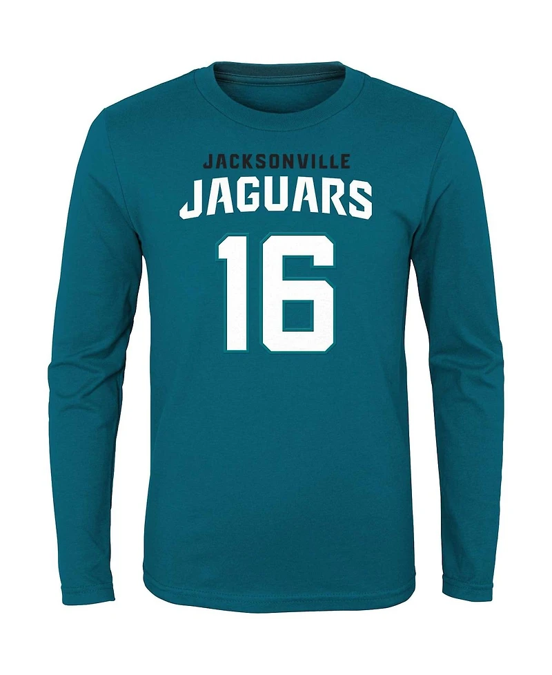 Big Boys Trevor Lawrence Teal Jacksonville Jaguars Mainliner Player Name and Number Long Sleeve T-shirt