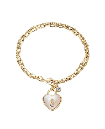 Unwritten Pave Crystal and Genuine Mother of Pearl Heart Bracelet