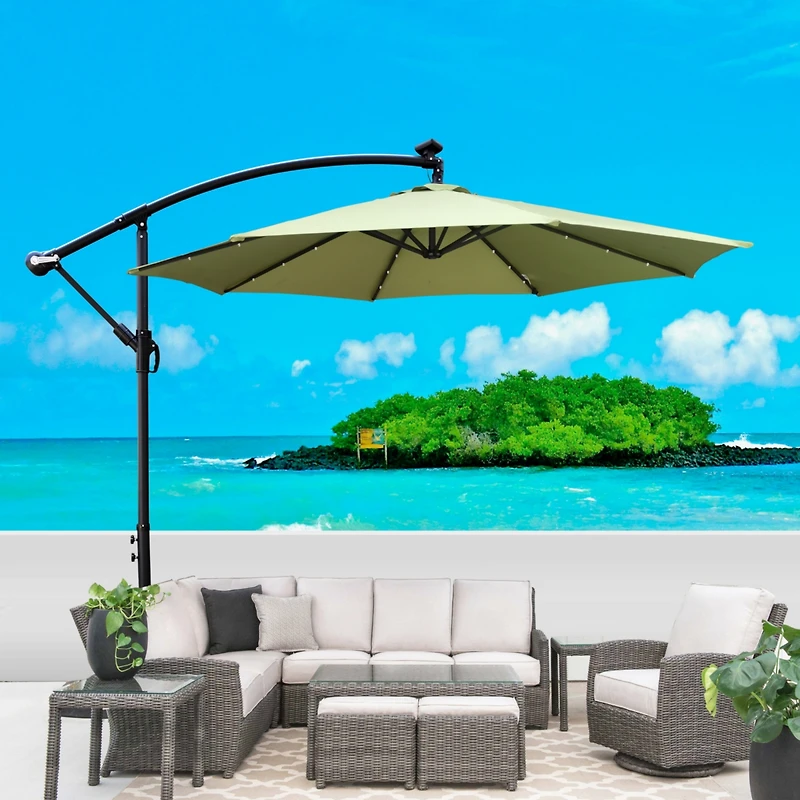 Simplie Fun 10 Ft Outdoor Patio Umbrella Solar Powered Led Lighted Sun Shade Market Waterproof 8 Ribs