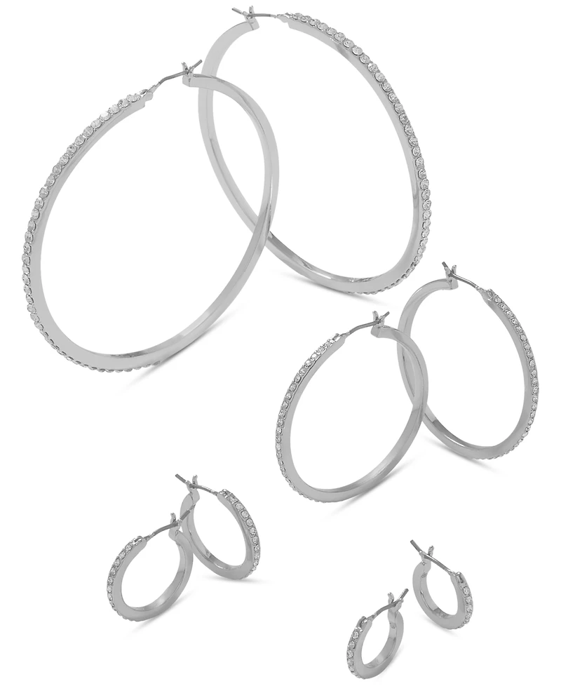 Karl Lagerfeld Paris Large Pave Hoop Earrings, 2.2"