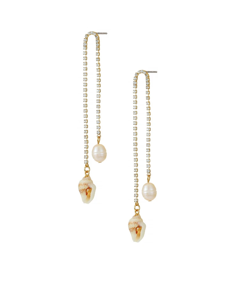 Ettika Shell and Freshwater Pearl Vacation 18K Gold Plated Dangle Earrings