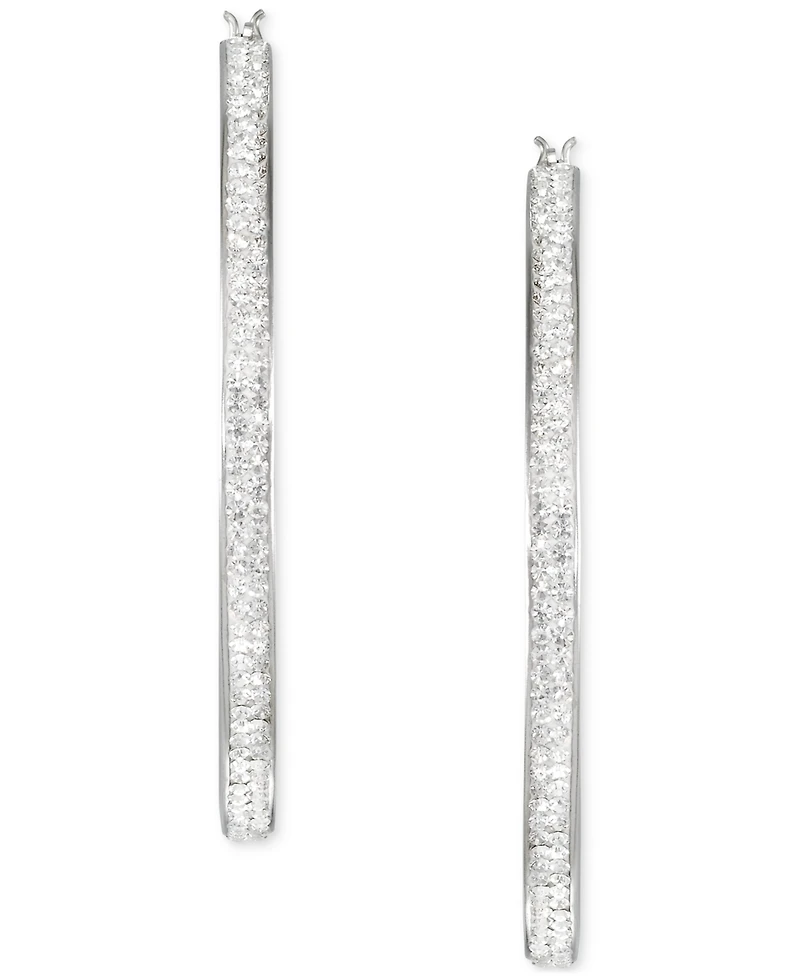 Crystal Pave Click Top Medium Hoop Earrings, 2"