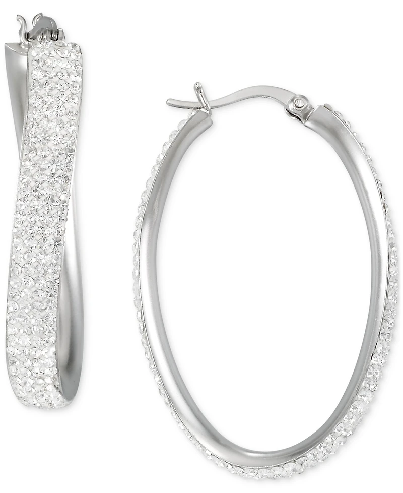 Crystal Pave Wavy Oval Hoop Earrings