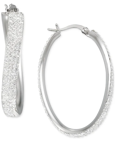 Crystal Pave Wavy Oval Hoop Earrings