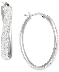 Crystal Pave Wavy Oval Hoop Earrings