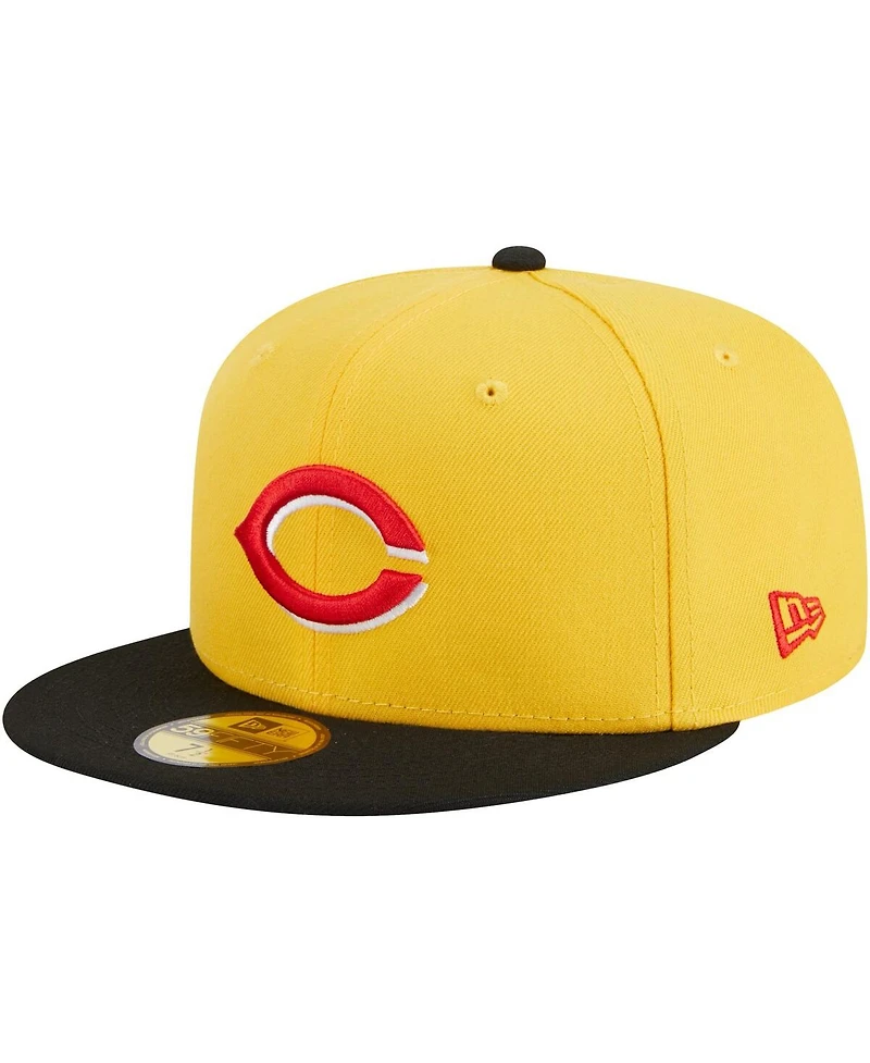 Men's New Era Yellow, Black Cincinnati Reds Grilled 59FIFTY Fitted Hat