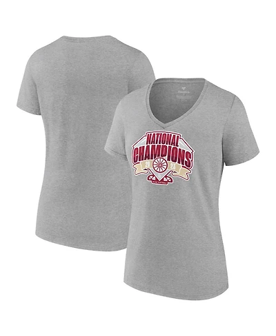 Women's Fanatics Gray Oklahoma Sooners 2023 Ncaa Softball College World Series Champions Official Logo V-Neck T-shirt