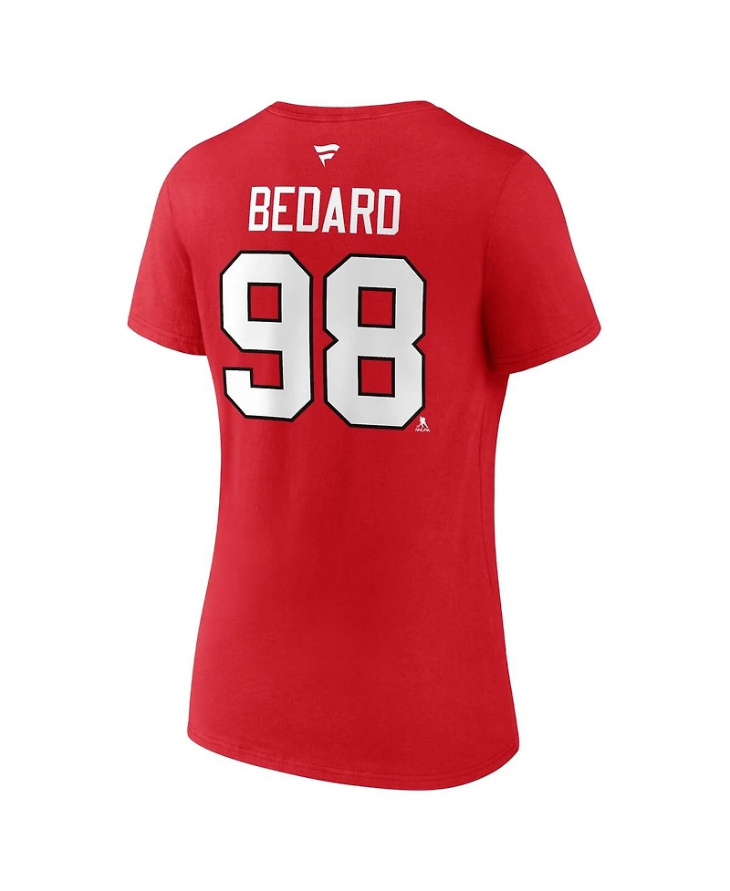 Women's Fanatics Connor Bedard Chicago Blackhawks 2023 Nhl Draft Authentic Stack Player Name and Number V-Neck T-shirt