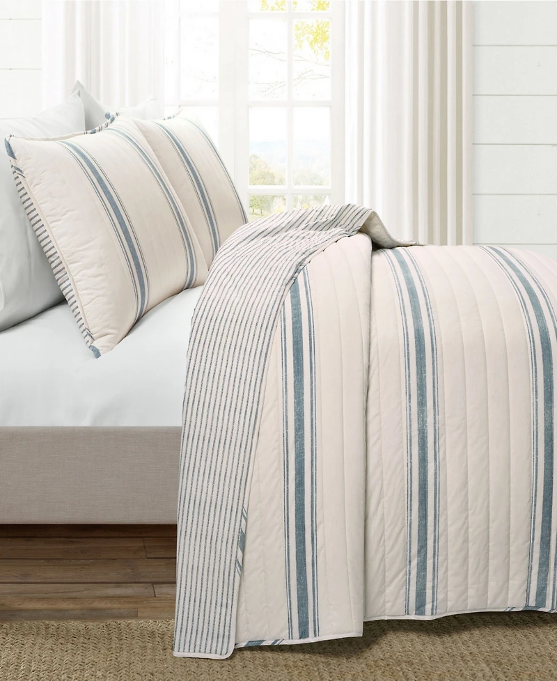Lush Decor Farmhouse Stripe Reversible Cotton 3-Piece Quilt Set