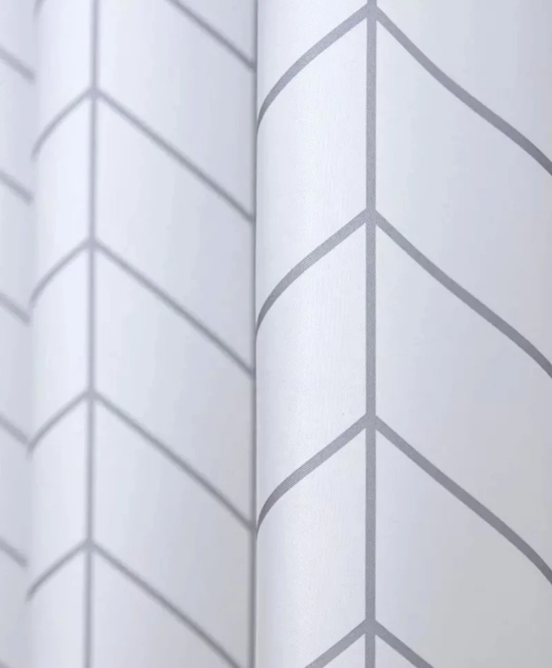 Kate Aurora Modern Simplicity Medium Weight Herringbone Gray & White Water Resistant Fabric Shower Curtain - 70 in. Long