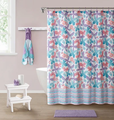 Kate Aurora Kate Aurora Complete 5 Piece Juvi Butterfly Themed Fabric Shower Curtain Bathroom Set