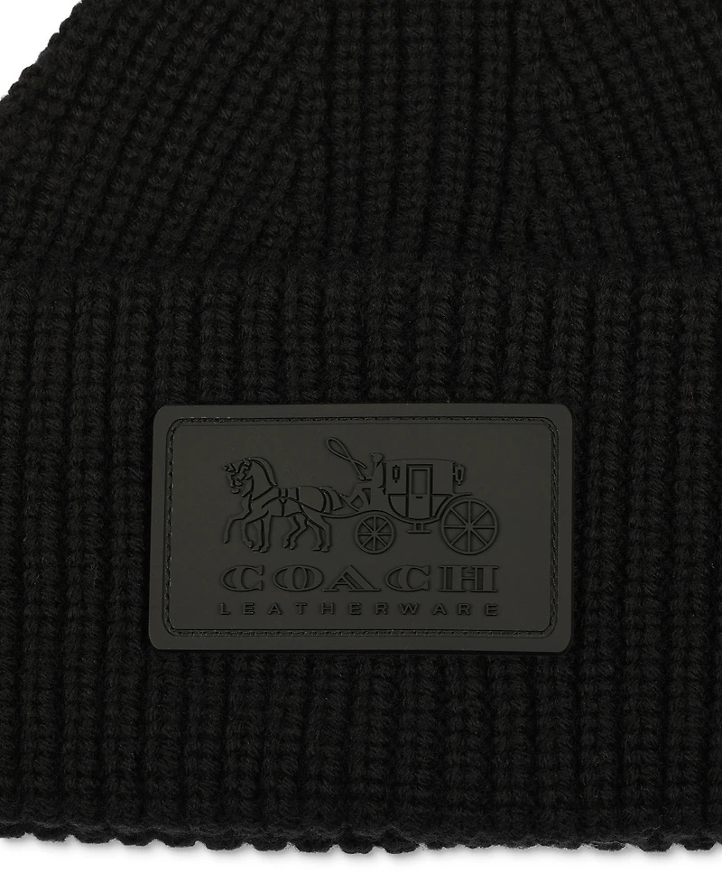 Coach Women's Classic Ribbed Tonal Patch Cuff Beanie