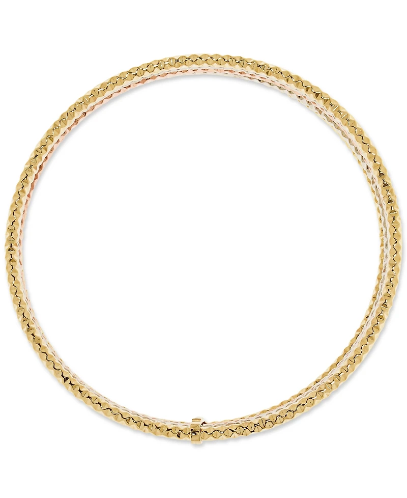 Multi-Layered Textured Bangle Bracelet in 10k Tri-Color Gold
