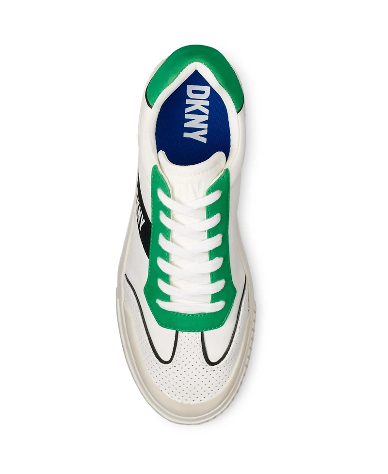 Dkny Men's Side Logo Perforated Two Tone Branded Sole Racer Toe Sneakers