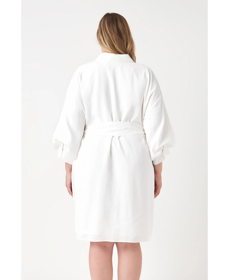 endless rose Plus Blouson Sleeve Belted Shirt Dress