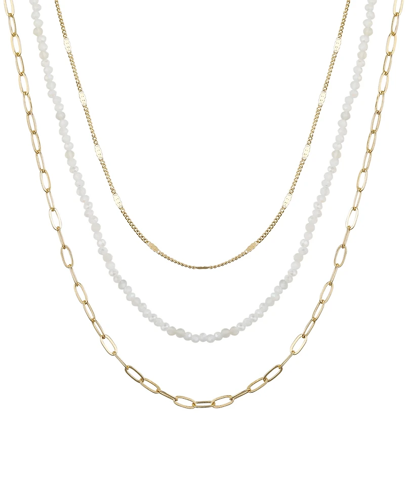 Unwritten Genuine Glass Stone and 14K Gold Plated Layered Necklace Set, 3 Pieces