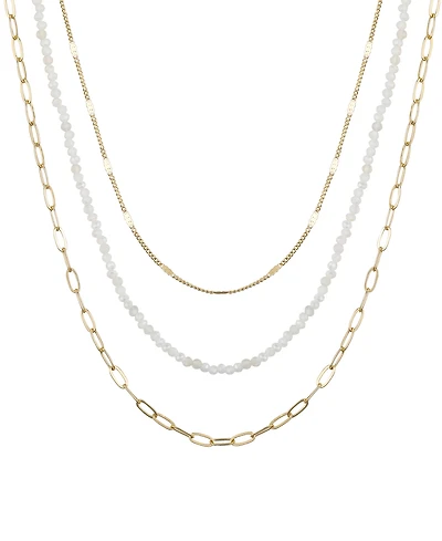 Unwritten Genuine Glass Stone and 14K Gold Plated Layered Necklace Set, 3 Pieces