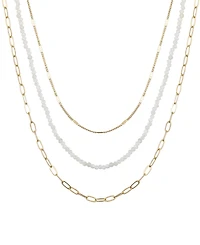Unwritten Genuine Glass Stone and 14K Gold Plated Layered Necklace Set, 3 Pieces